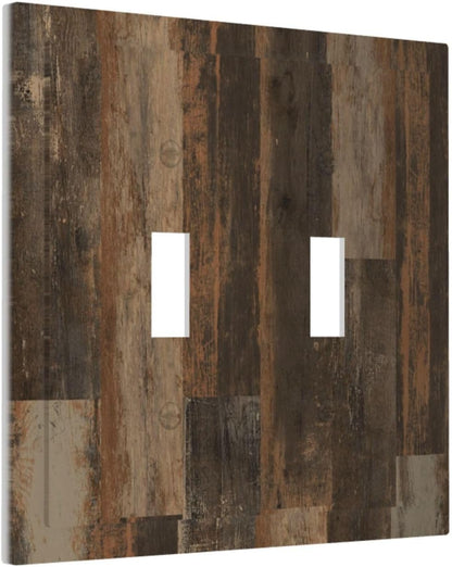 Rustic Brown Wood Grain Dark Oak Decorative Switch Plates 2 Gang Double Toggle Outlet Light Switch