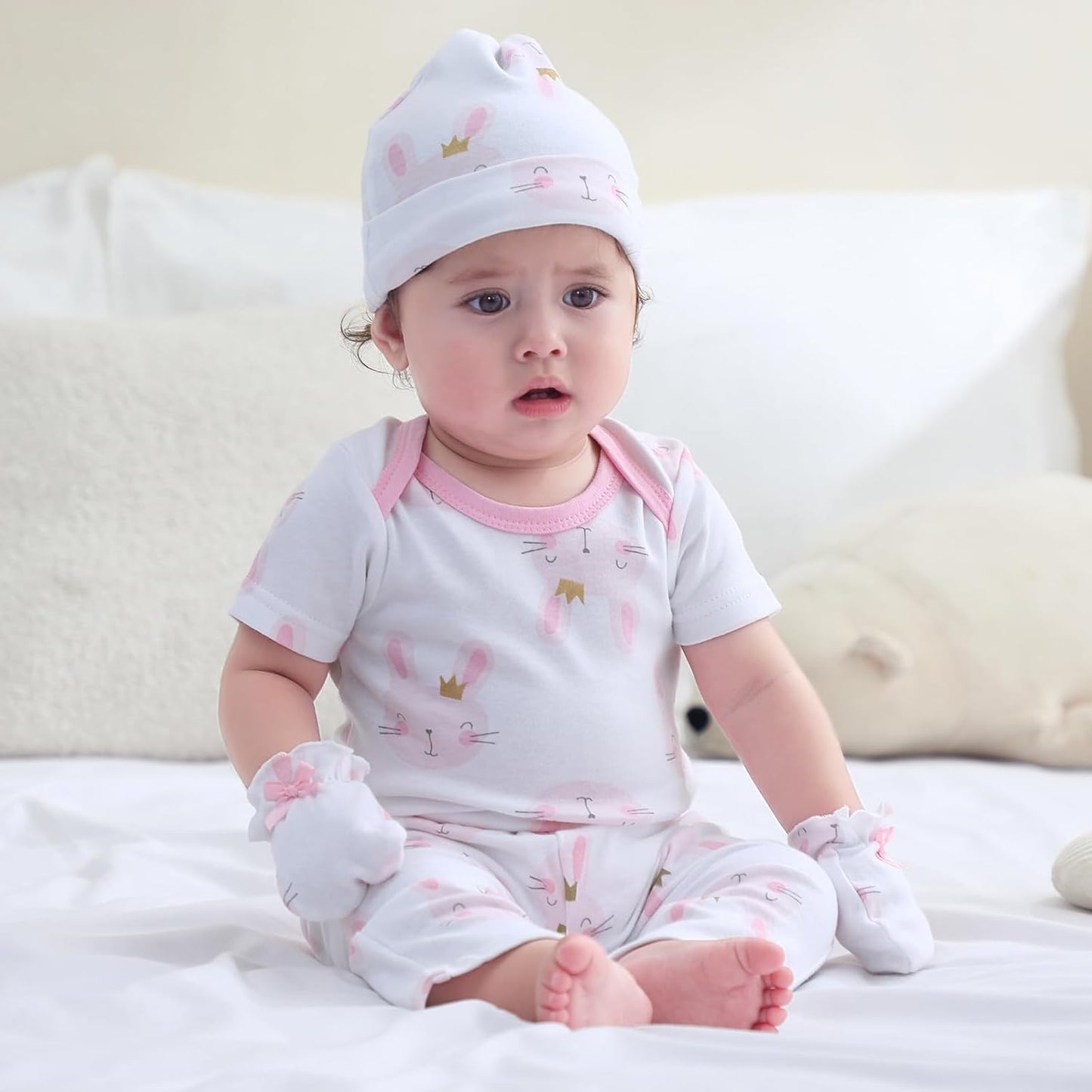 Baby Hats Mittens and Socks Set Cotton Newborn Hat Beanie Soft Infant Girls Boys Caps Gloves 0-6