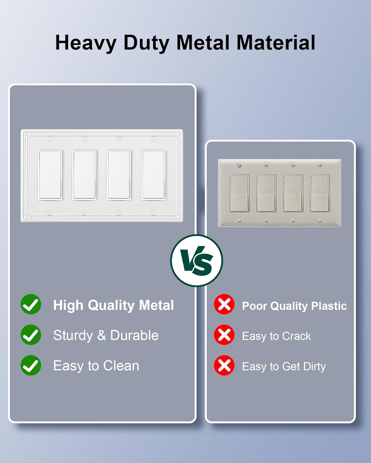 2-Pack Quad Decorator Outlet Cover Plate, Pure White Pearls Decorative Switch Plates and Outlet