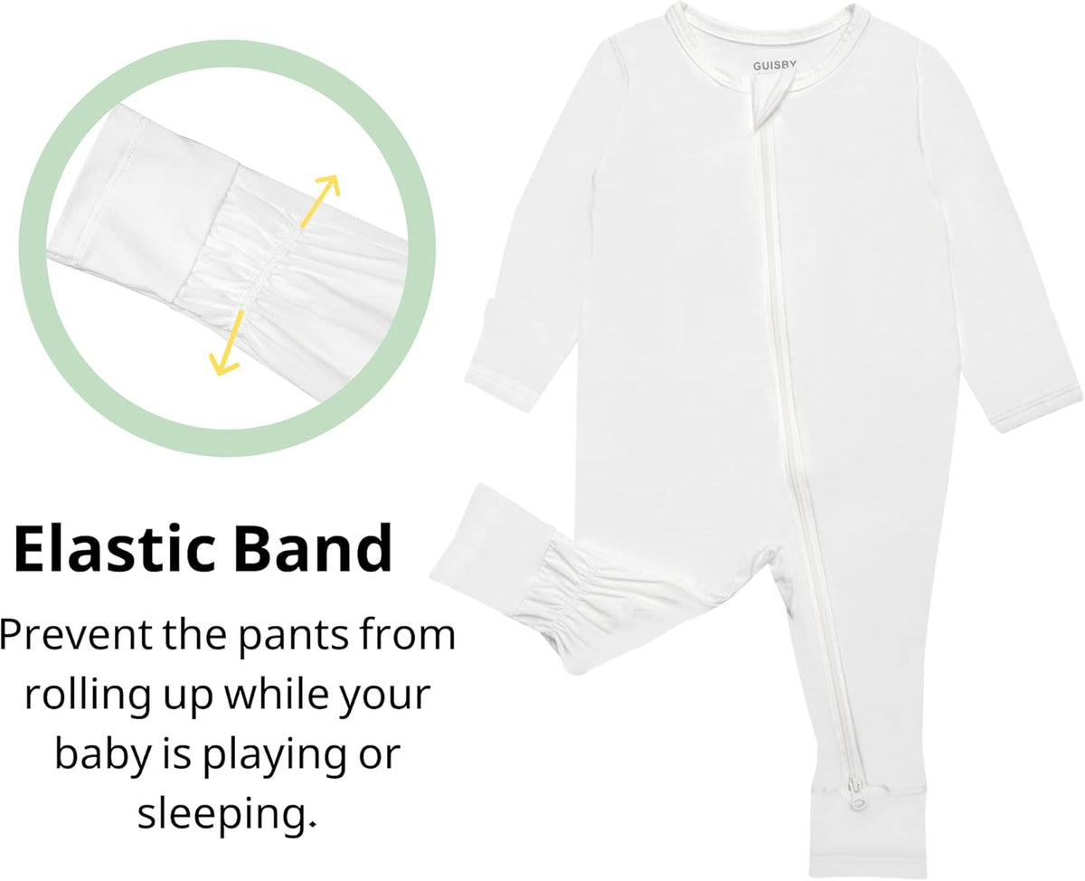 GUISBY Baby Pajamas with Mitten Cuffs - 3Pcs Girls Boys 2 Way Zipper Long Sleeve Rayon Sleepers