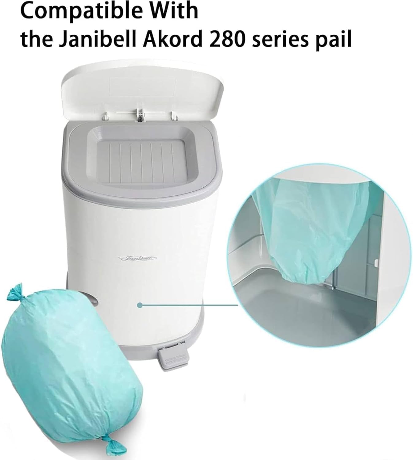 Adult Diaper Liner Refills, Compatible with Janibell Akord 280 Slim Model Pail, Odor-Seal