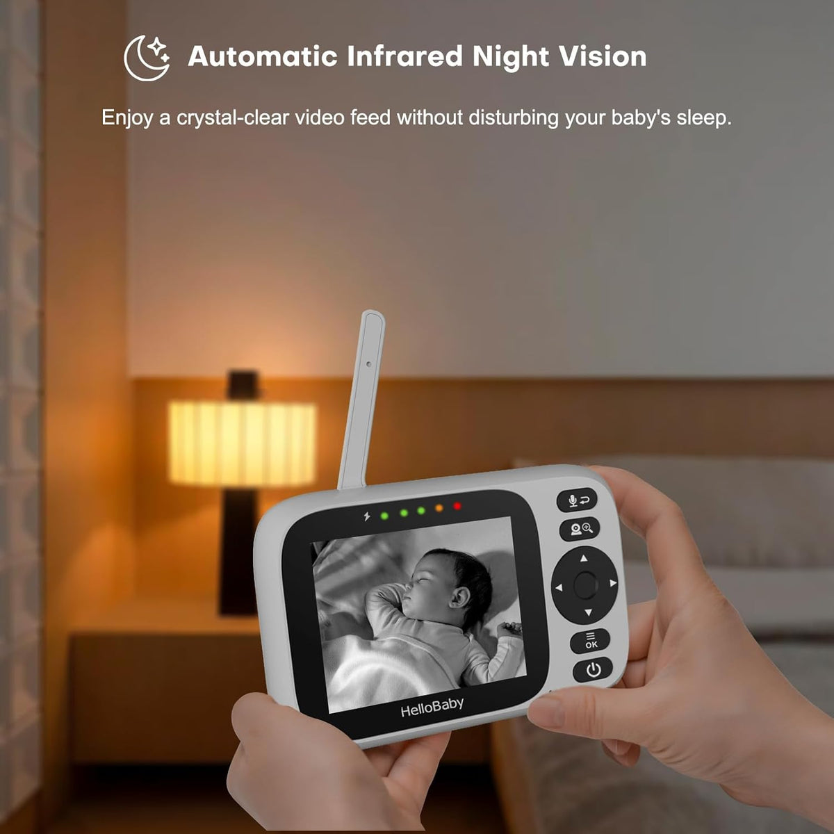HelloBaby 3.2'' Baby Monitor 4 Cameras, Video Audio Baby Monitor No WiFi, Remote Pan-Tilt-Zoom