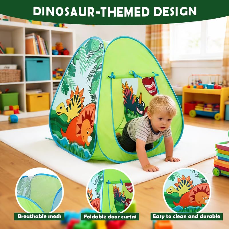 ROIWUIE Dinosaur Kids Pop up Play Tent, Playhouse for Kids Indoor Outdoor, Foldable Toddler Tent