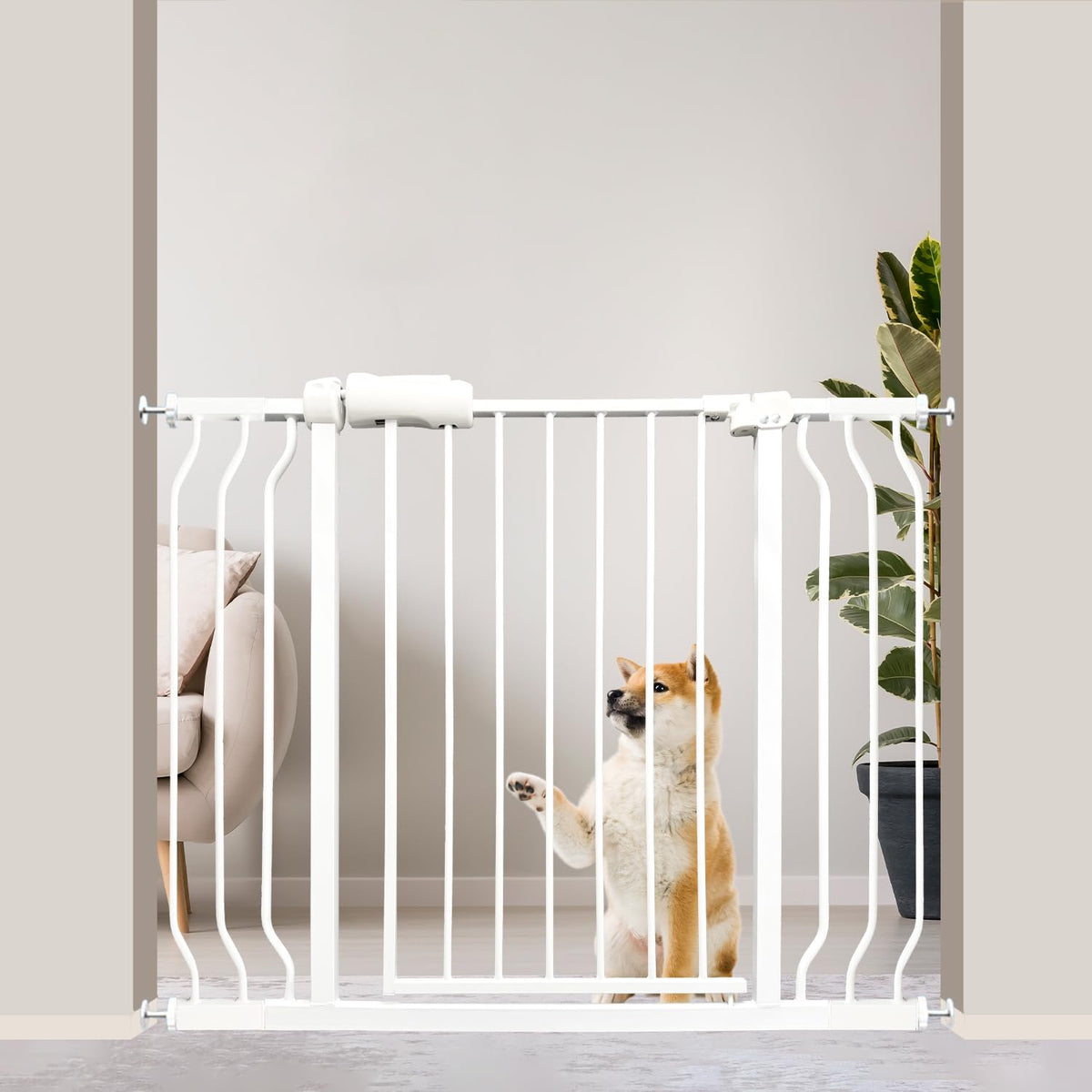 Walk Through Baby Gate 29-43.5 Inch Wide for Stairs Tension Pet Dog Gates Indoor for Doorways No