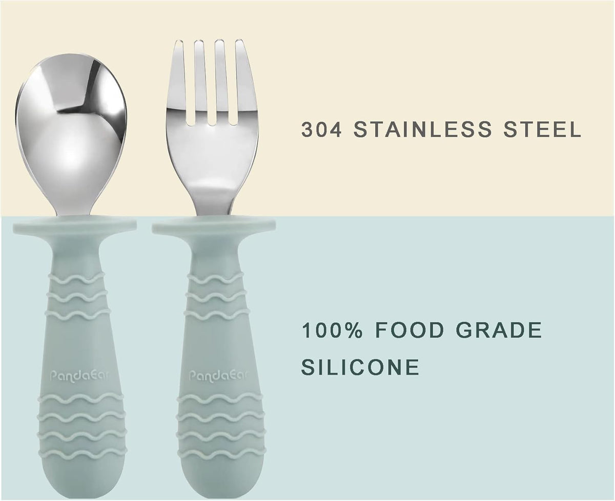 PandaEar 6 Pieces Baby Toddler Silicone Stainless Steel Utensils Silverware Spoon Fork for Baby