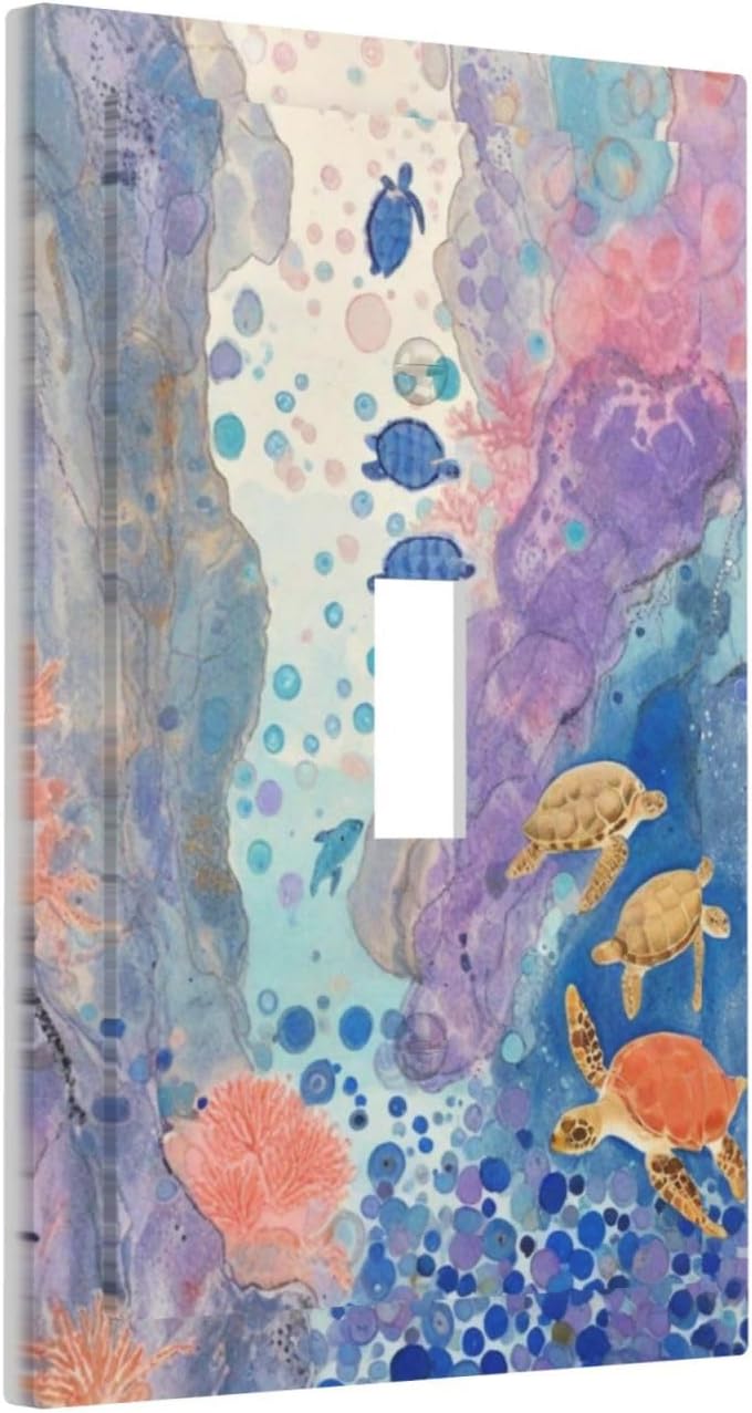 Turtle Coral Fish Watercolor Colorful Underwater World Decorative Light Switch Cover 1 Gang Single