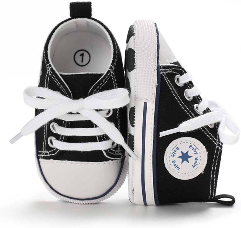 Unisex Baby Girls Boys Canvas High-top Shoes, Newborn Infant Anti-Slip Soft Sole Frist Walking