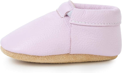 BirdRock Baby Fringeless Moccasins - Genuine Leather Boys and Girls Shoes for Newborns, Infants