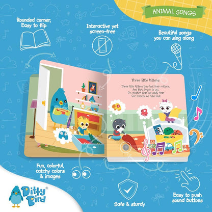 Ditty Bird Animal Songs Book for Toddlers – Interactive Sound Book with Baby Shark & More | Musical