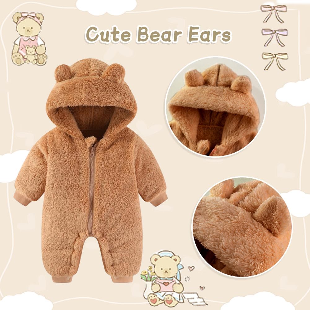 UVIPC Baby Newborn Bear Outfit Fleece Snowsuit Winter Clothes Hooded Jumpsuit Romper for Baby boy