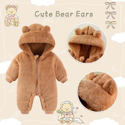 UVIPC Baby Newborn Bear Outfit Fleece Snowsuit Winter Clothes Hooded Jumpsuit Romper for Baby boy