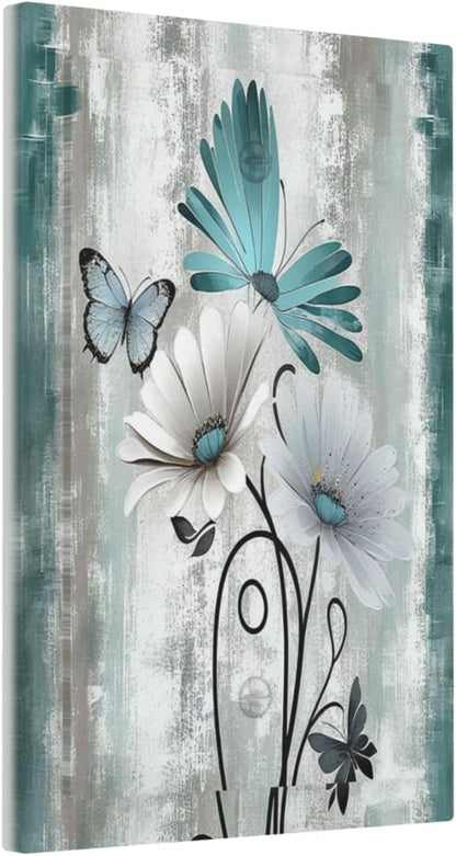 Light Switch Cover Plate Rustic Teal Daisy Floral Flowers Butterfly Wood Grain 1 Gang No Device
