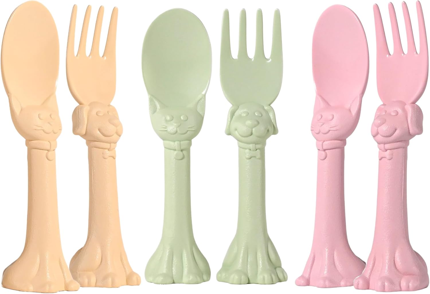 Made in USA Spoon la la Toddler Utensils Set - 6 Pack (3 Spoons & 3 Forks for Kids) - Self-Standing