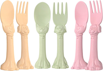Made in USA Spoon la la Toddler Utensils Set - 6 Pack (3 Spoons & 3 Forks for Kids) - Self-Standing