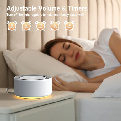 Kipcush White Noise Sound Machine with Nursery Lamp, Mood Lighting, 7 Colour Night Light, 30