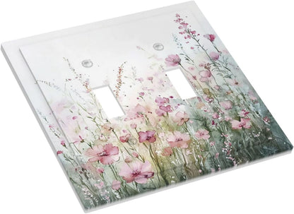 Decorative Switch Plates Wildflower Botanical Watercolor Floral 2 Gang Double Toggle Outlet Light