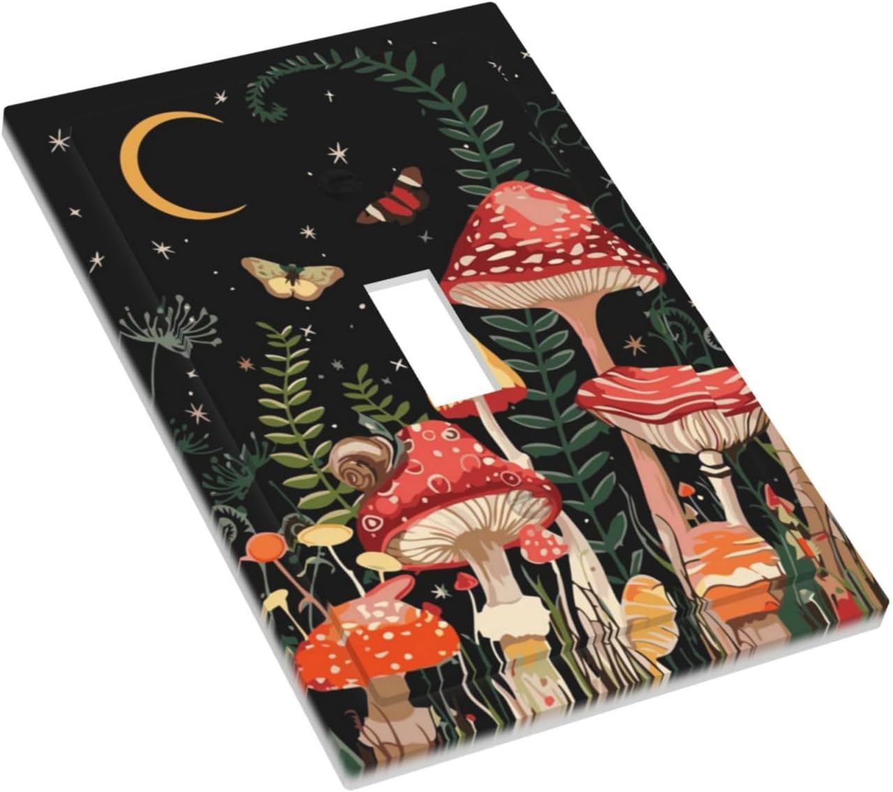Moon Star Red Mushroom Forest Butterfly Green Plant Decorative Light Switch Cover 1 Gang Single