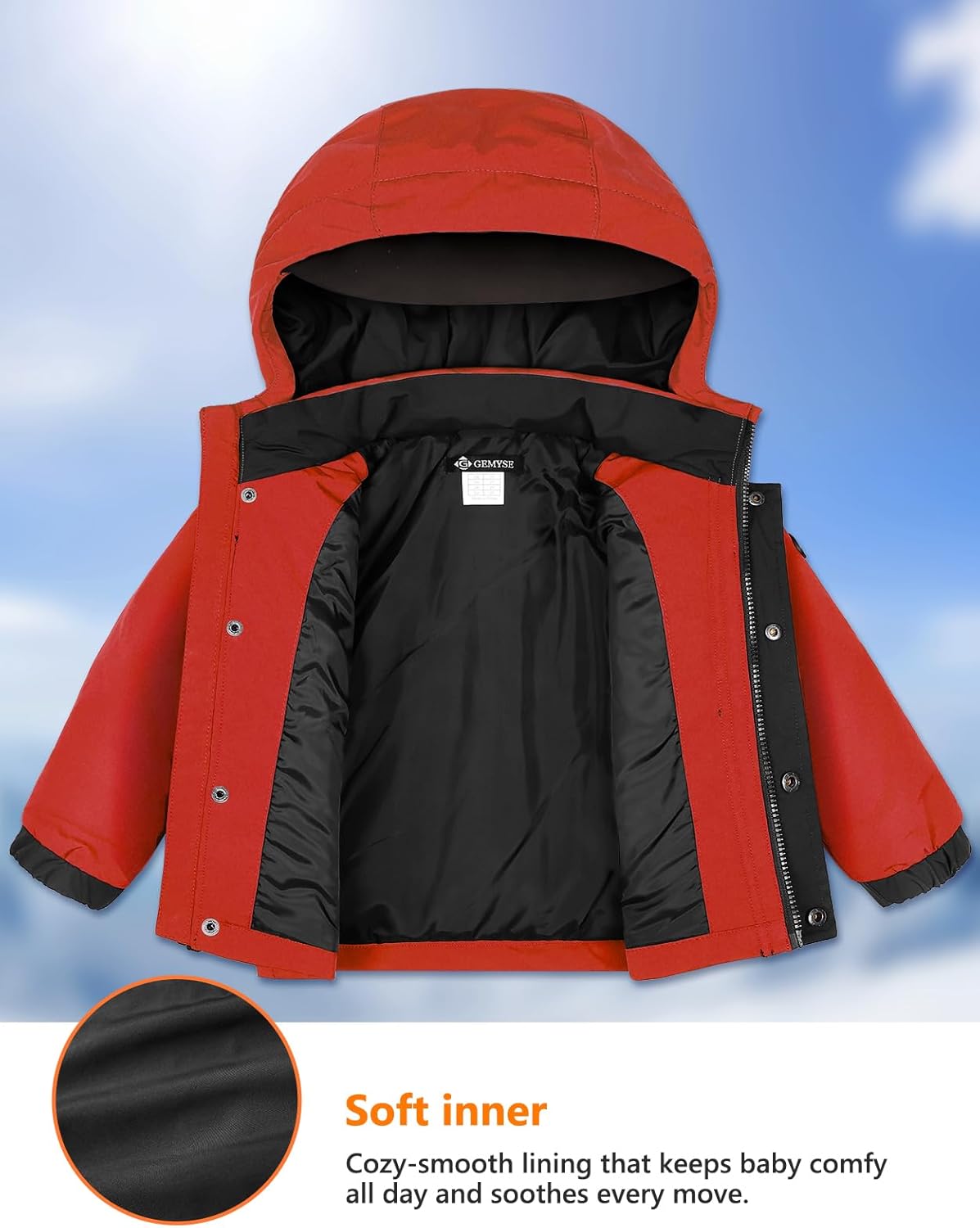 GEMYSE Toddler Boys Winter Coat Waterproof Ski Snow Jacket with Hood Thicken Warm Baby Jacket