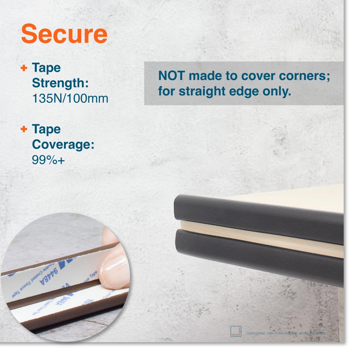 Roving Cove Slim-Fit Edge Protector for Baby Proofing (9ft Small Edge Only), Soft Rubber Foam