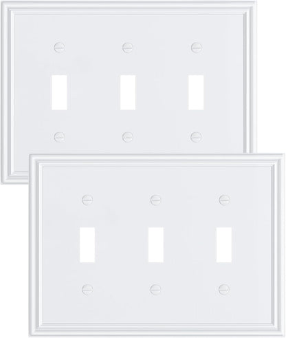 2-Pack Triple Toggle Light Switch Cover Plate, Durable Solid Zinc Alloy Decorative Switch Plate