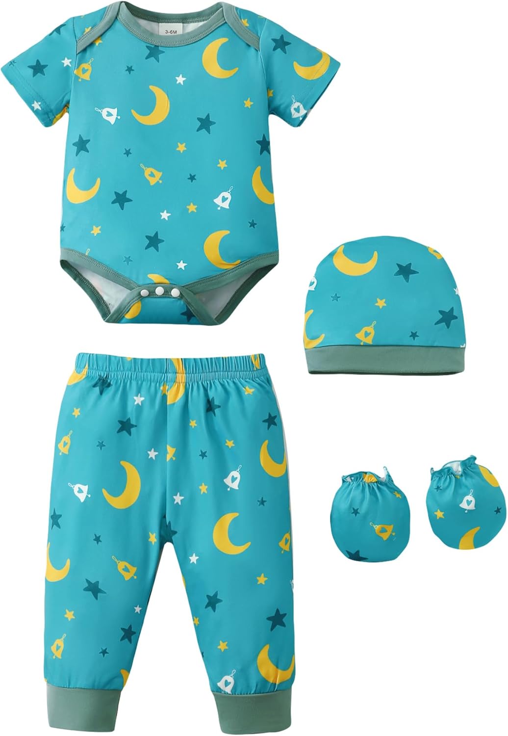 NZRVAWS Newborn Baby Boy Girl Clothes Unisex Infant Romper Pants Set Hat 4-Pack Outfits 0-12 Months