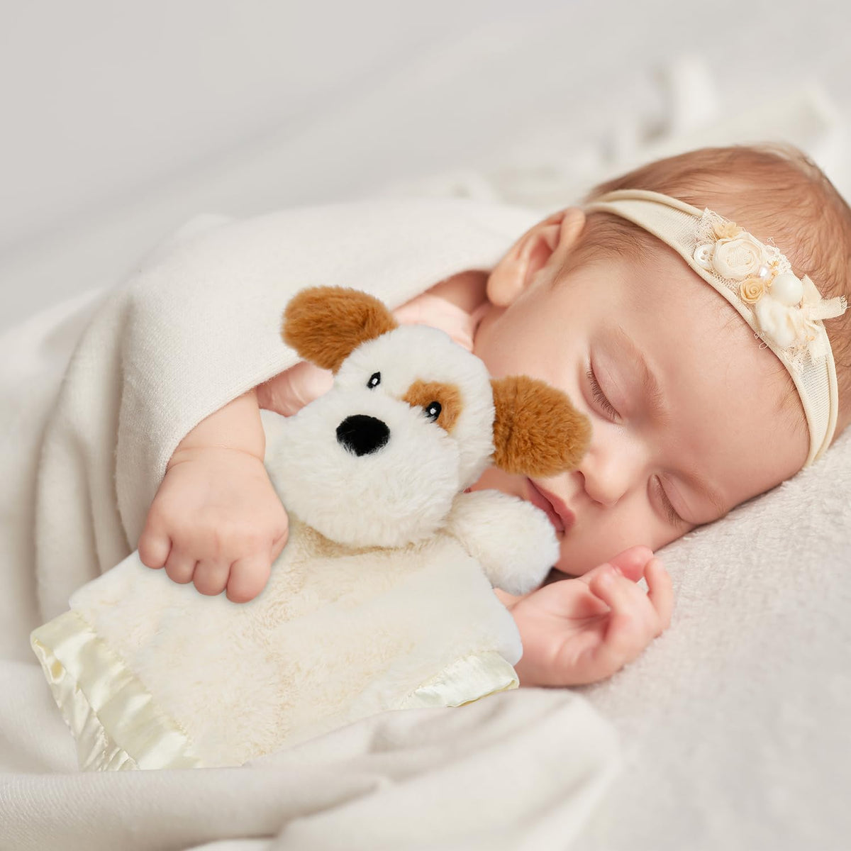 Dog Security Blanket Soft Lovey Baby Stuffed Animal with Satin Backing for Toddler Infant Newborn