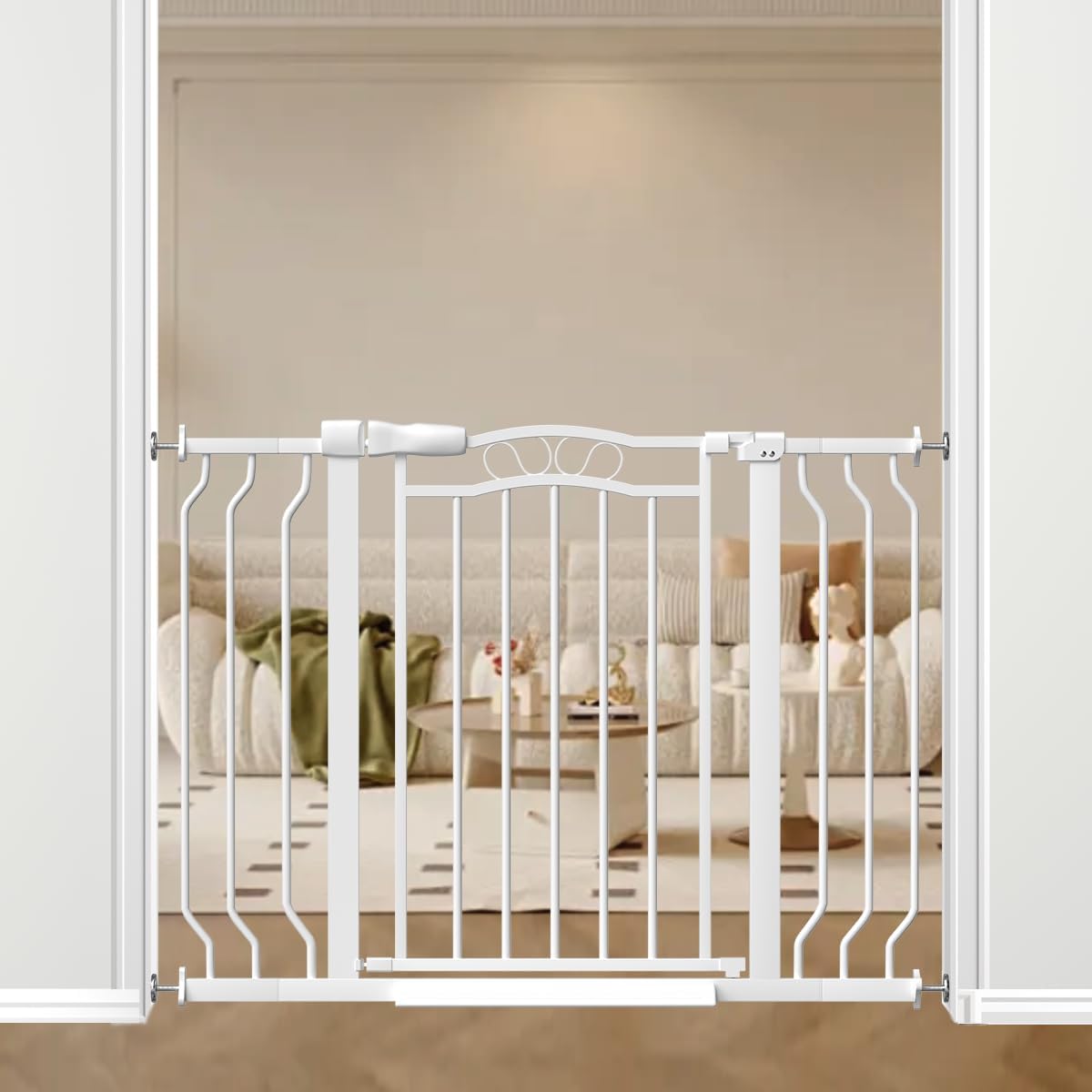 29.5-43.7" Wide Baby Gate for Stairs No Drilling, 30" Tall Metal Pet Baby Safety Gates with
