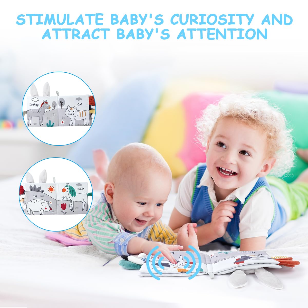 Vicloon Cloth Books, 3D Touch and Feel High Contrast Cloth Book, Baby Books Toys for Baby 0-12