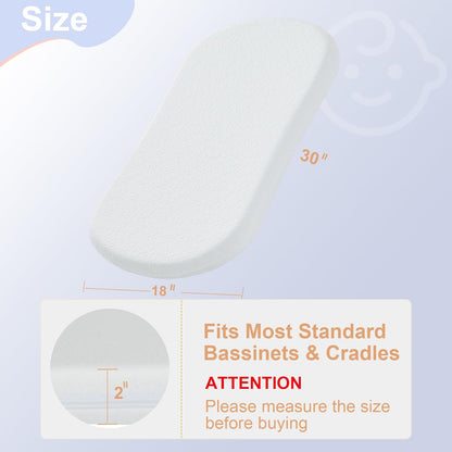 NeoBorn Baby Bassinet Mattress Pad, 30" x 18" Dual Sided Comfort Gel Memory Foam Mattress with