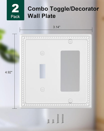 2-Pack Combo Toggle/Decorator Light Switch Cover Plate, Pearls Decorative Electrical Outlet Covers