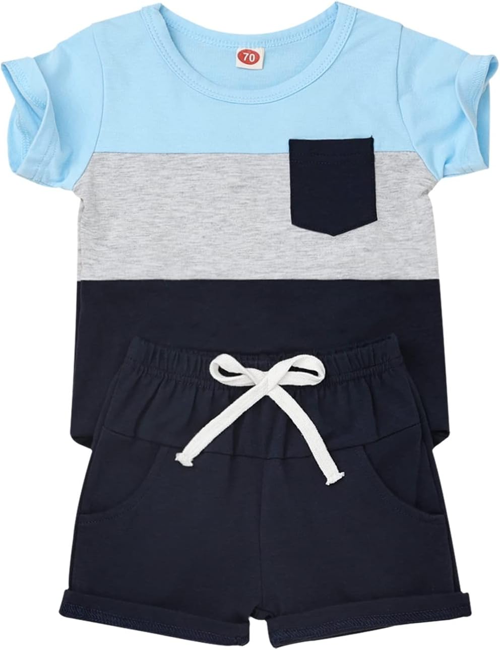 Baby Boy Clothes Toddler Boy Summer Outfits Short Sleeve Patchwork Top T-shirt & Pocket Pant Set 2