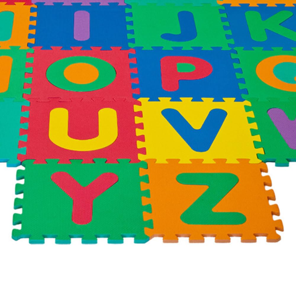 Interlocking Foam Tile Play Mat with Letters - Non-Toxic Children's Multicolor 26-Piece Puzzle