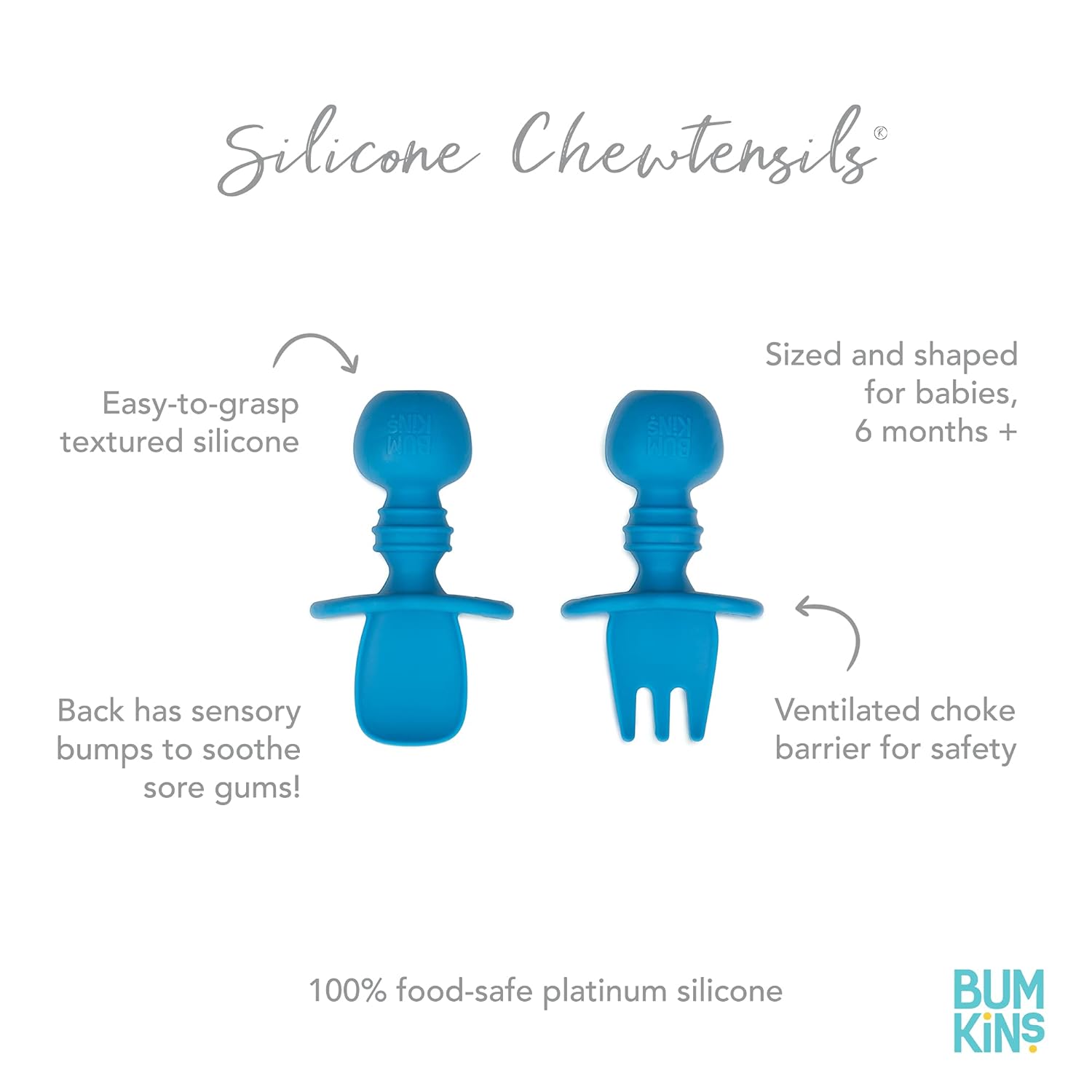 Bumkins Baby Utensils Set, Chewtensils Silicone Spoons for Dipping, Self-Feeding, Baby Led Weaning