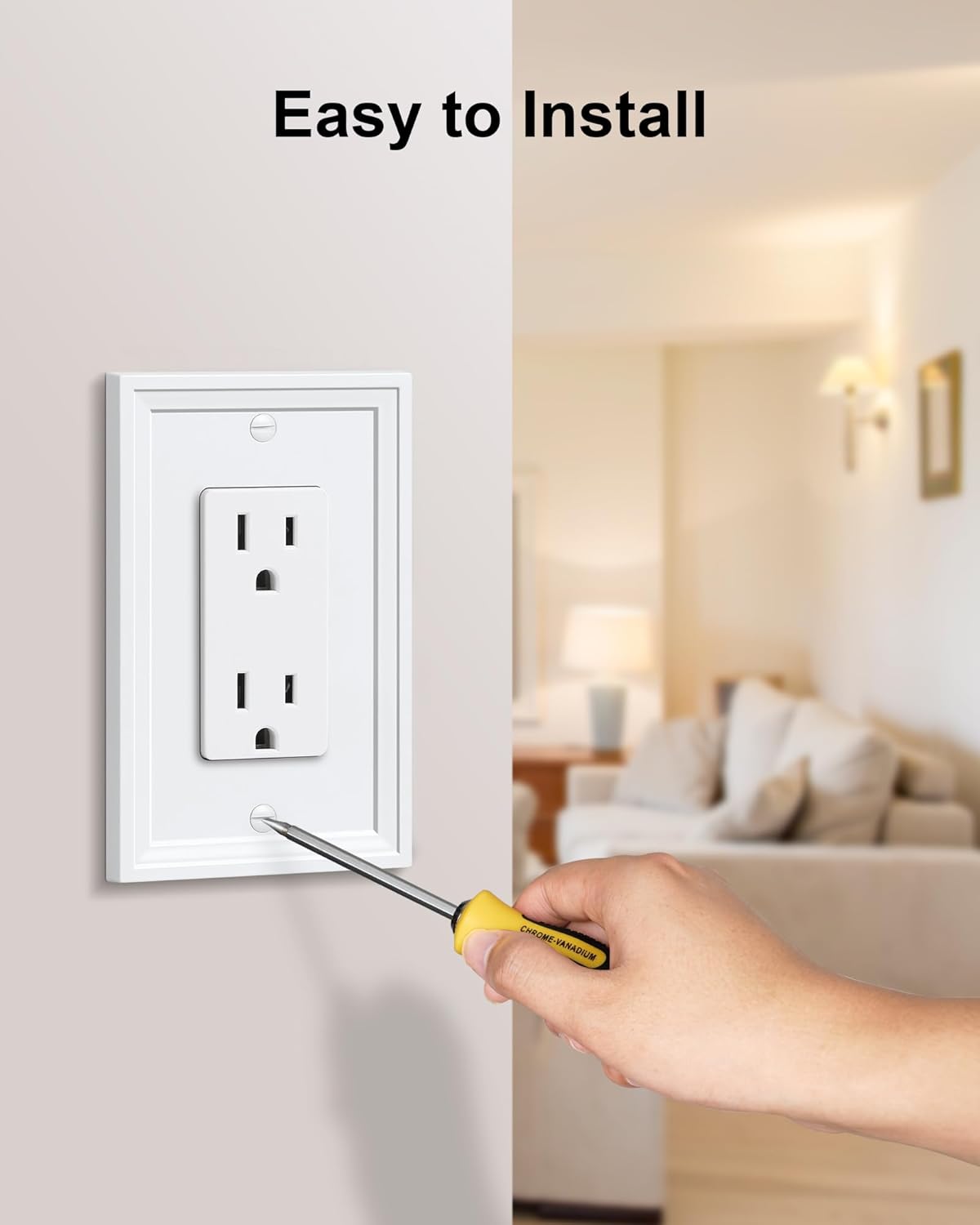 4-Pack Decorator Outlet Cover Plate, White Decorative Switch Plates and Outlet Covers, Natural