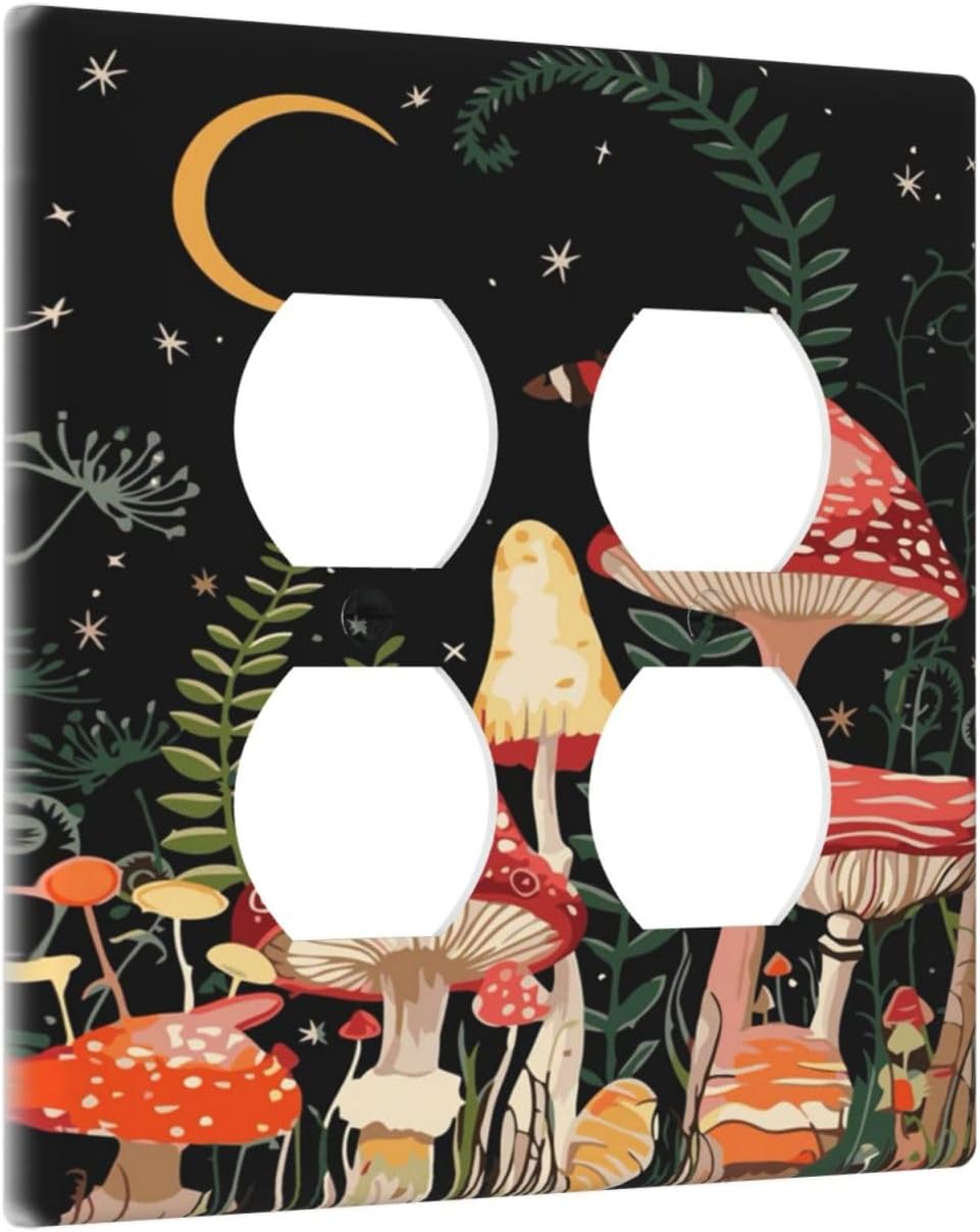 Moon Star Red Mushroom Forest Butterfly Green Plant Outlet Covers 2 Gang Double Duplex Decorative
