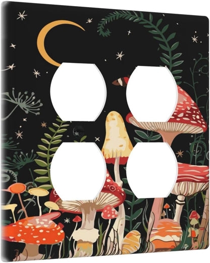 Moon Star Red Mushroom Forest Butterfly Green Plant Outlet Covers 2 Gang Double Duplex Decorative