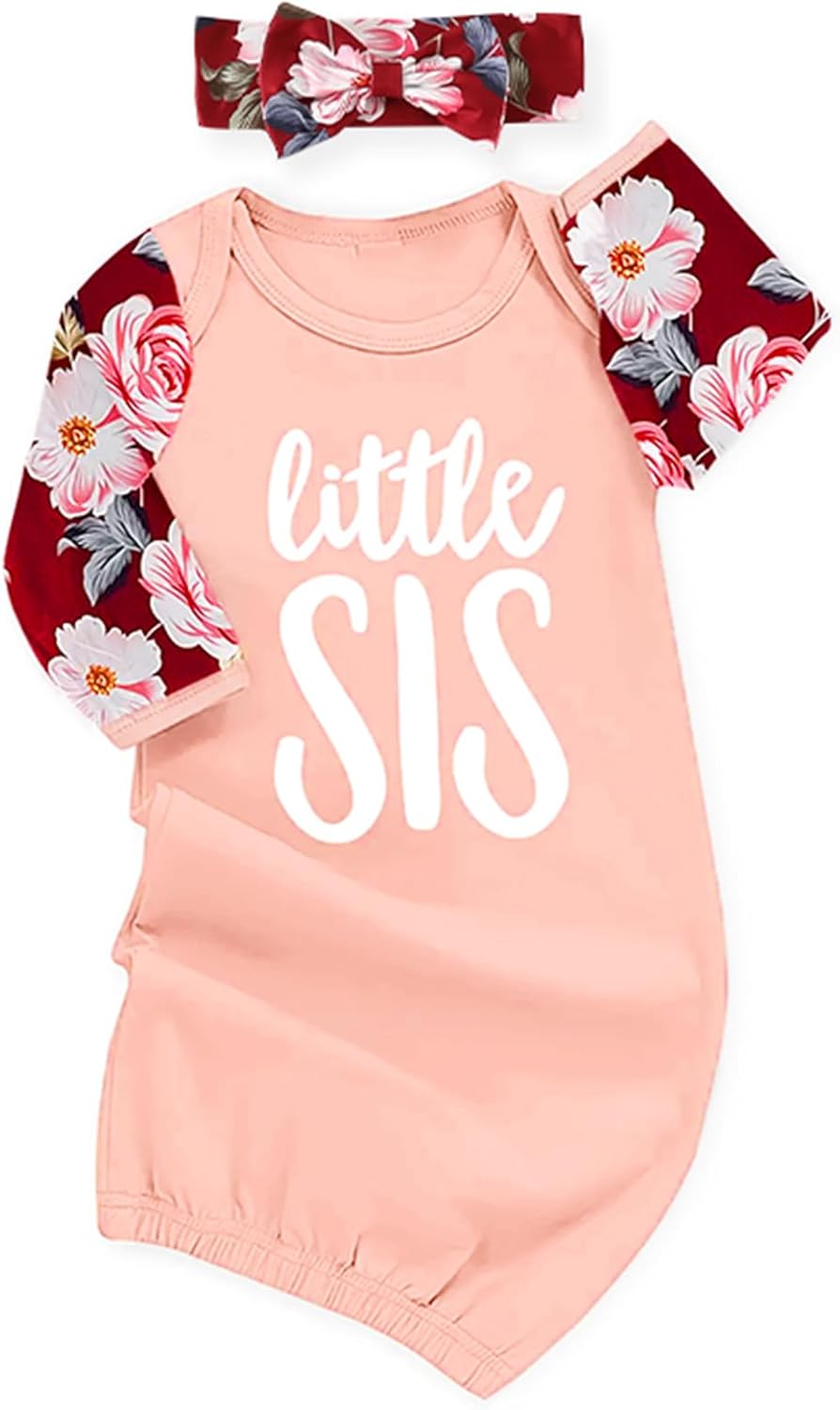 AMAWMW Newborn Baby Girl Little Sister Sleeper Gown Stripe Long Sleeve Nightgown Pajamas Gifts