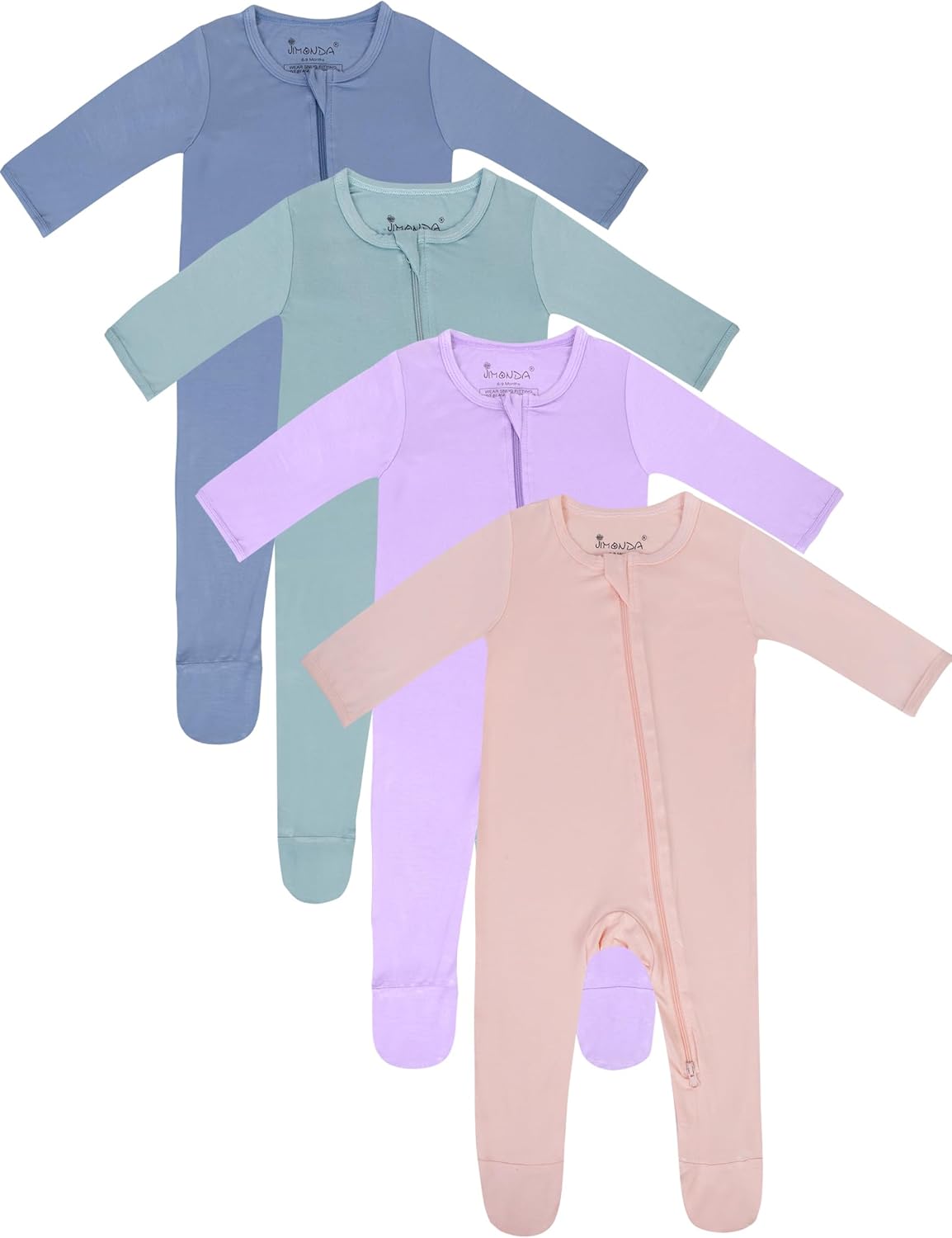 Jimonda Baby Boy Romper 4-Pack - Bamboo Zip-Up Pajamas for 0-24 Months,Unisex Footed