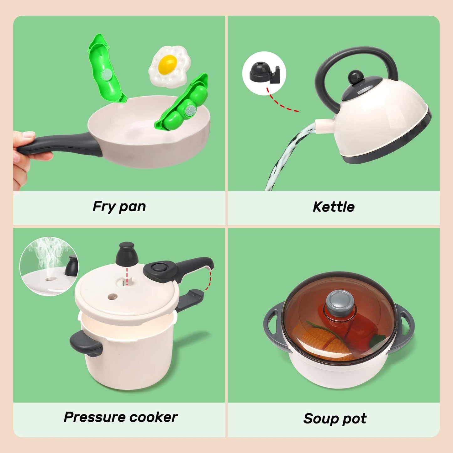 CUTE STONE Pretend Play Kitchen Toy with Cookware Steam Pressure Pot and Electronic Induction