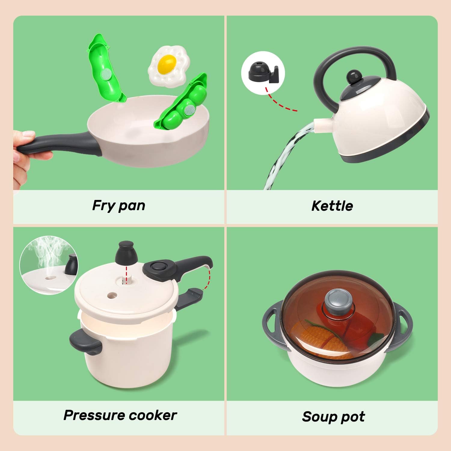 CUTE STONE Pretend Play Kitchen Toy with Cookware Steam Pressure Pot and Electronic Induction