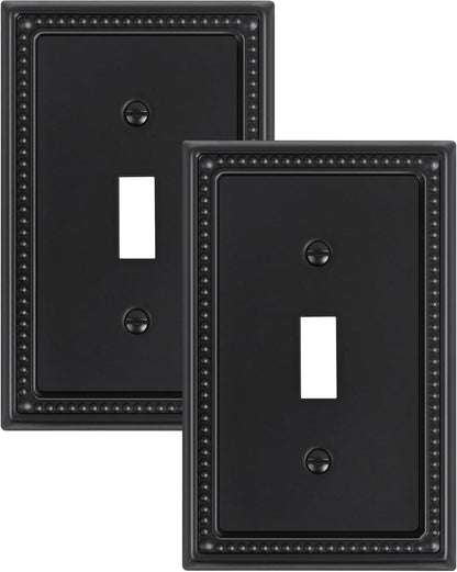2-Pack Single Toggle Light Switch Cover Plate, Pearls Decorative Switch Plate Covers, Black 1 Gang
