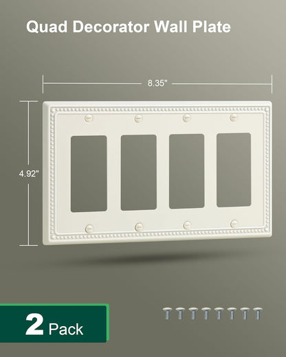 2-Pack Quad Decorator Outlet Cover Plate, Light Almond Pearls Decorative Switch Plates Covers