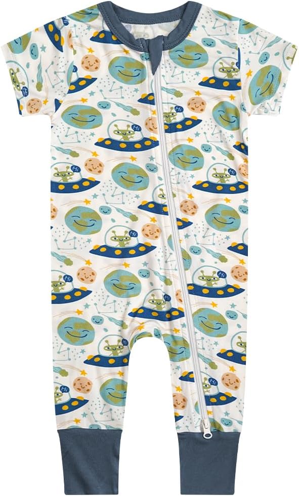 Teach Leanbh Toddler Unisex Baby Bamboo Viscose Pajamas 2 Way Zipper Short Sleeve Footless Romper