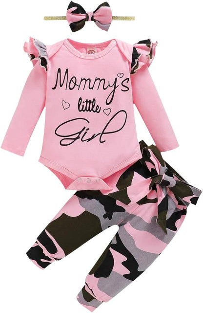 Newborn Baby Girl Clothes, Infant Girl Outfits Long Sleeve Ruffle Romper + Floral Pants + Headband