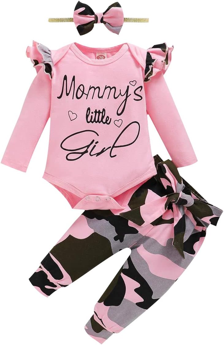 Newborn Baby Girl Clothes, Infant Girl Outfits Long Sleeve Ruffle Romper + Floral Pants + Headband