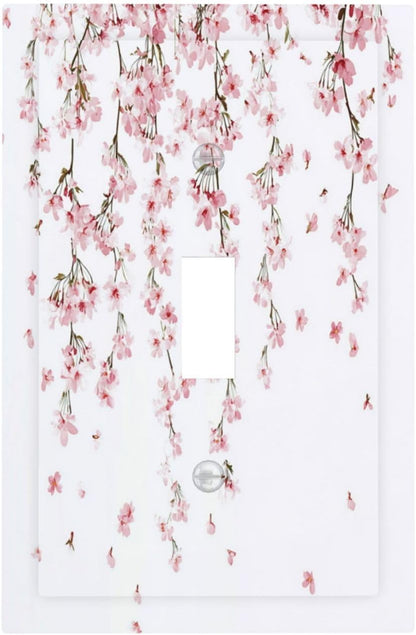 Decorative Light Switch Cover Sakura Plant Floral Pink Flowers 1 Gang Single Toggle Device