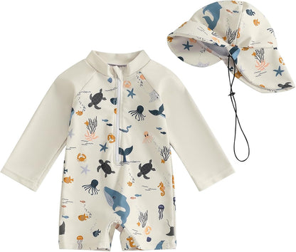 Hnyenmcko Baby/Toddler Boy Rash Guard Swimsuit Long Sleeve One Piece Zipper Swimwear Sunsuit Infant