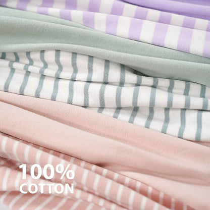 Teach Leanbh Unisex Baby 2 Pack Pajamas Cotton Short Sleeve 2 Way Zipper Stripe Soild Romper