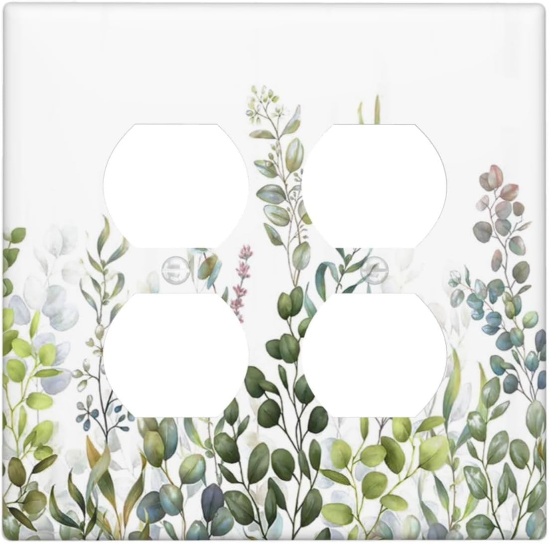 Green Eucalyptus Leaf Plant Herbs Springnature Outlet Covers 2 Gang Double Duplex Decorative Light