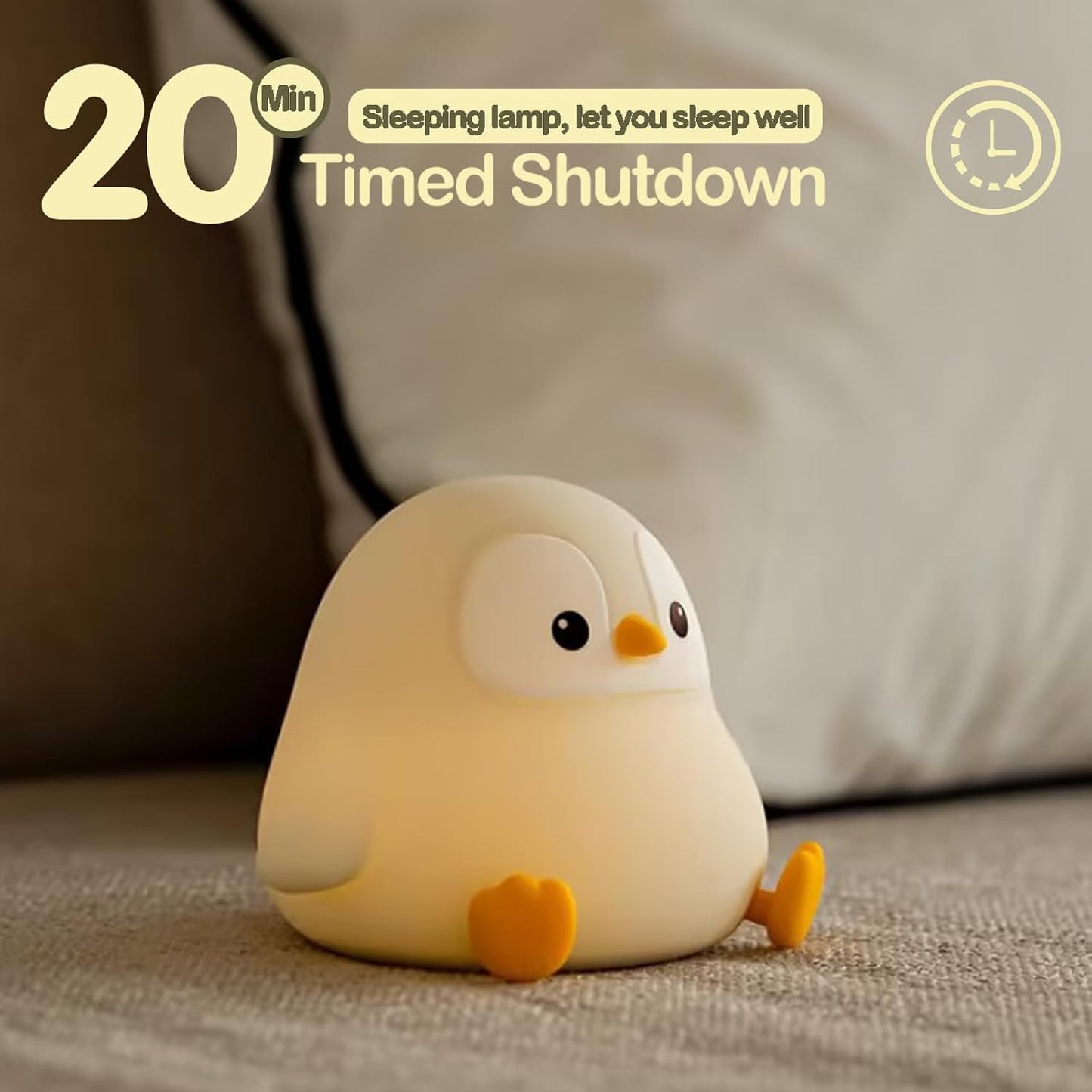 ATSUI Penguin Night Light, LED Squishy Novelty Animal Night Lamp, Food Grade Silicone, 2 Level